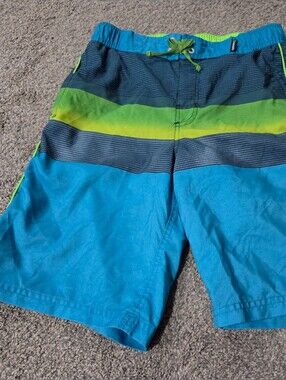 Gerry Weber Teen Teal & Lime Striped Athletic Shorts Size Youth XL
